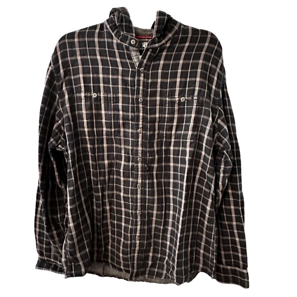 Rock & Republic ~ Long Sleeved Plaid Shirt with Hood ~ Button front ~ size XL